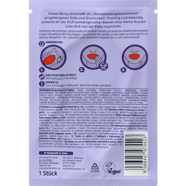 Lippenmaske Hydrogel Sweet Berry  Balea