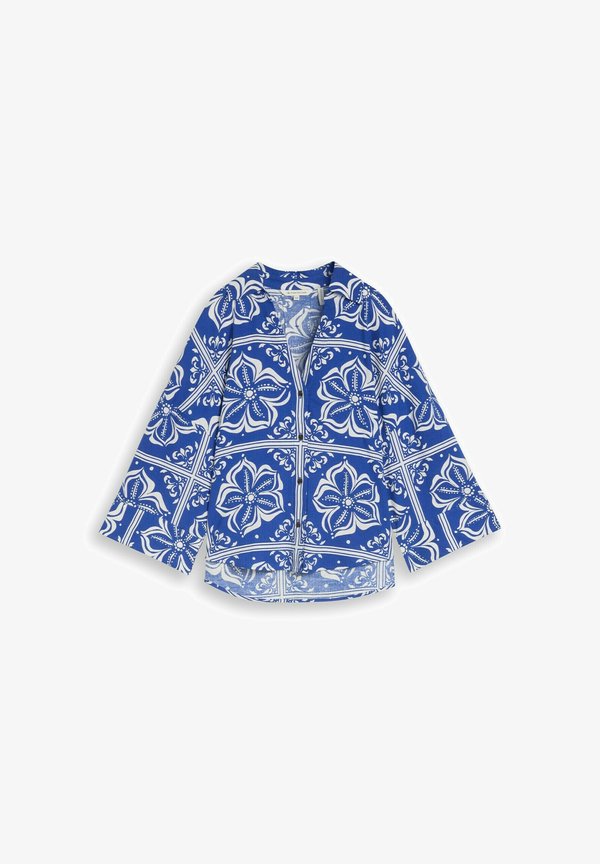TOM TAILOR TOM TAILOR BLUSEN & SHIRTS OVERSIZE BLUSE MIT LEINENANTEIL - Button-down blouse - blue flower tile design