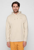 Beige Kapuzenpullover aus weichem Material. Mit Kordelzügen, einem gerippten Saum und einem schlichten Logodetail. Lange Ärmel mit lockerer Passform.