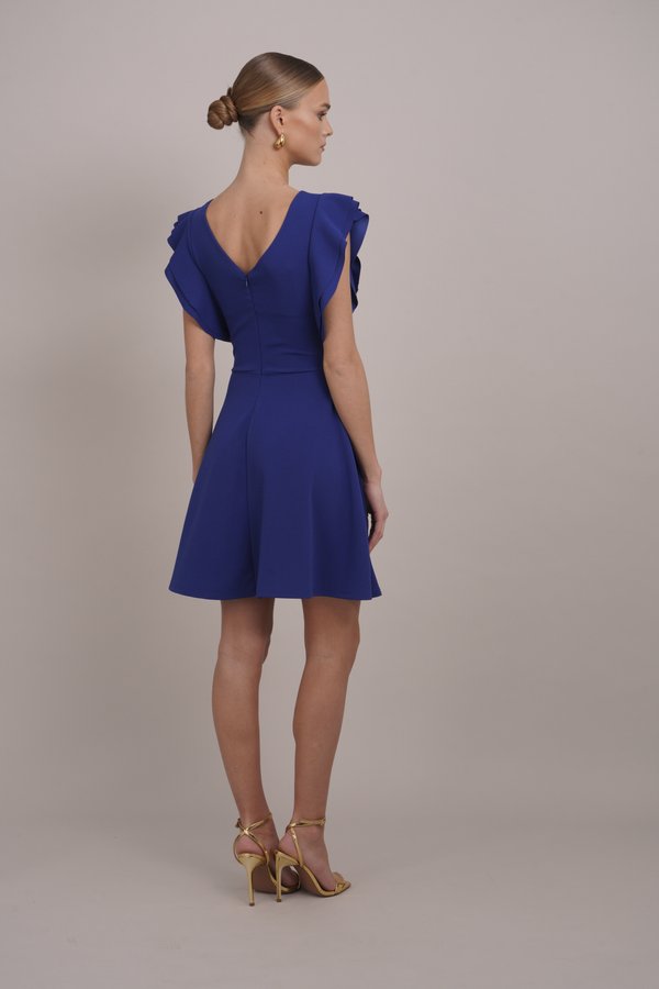 WAL G. DANYA RUFFLE SLEEVE ZIP SKATER DRESS
