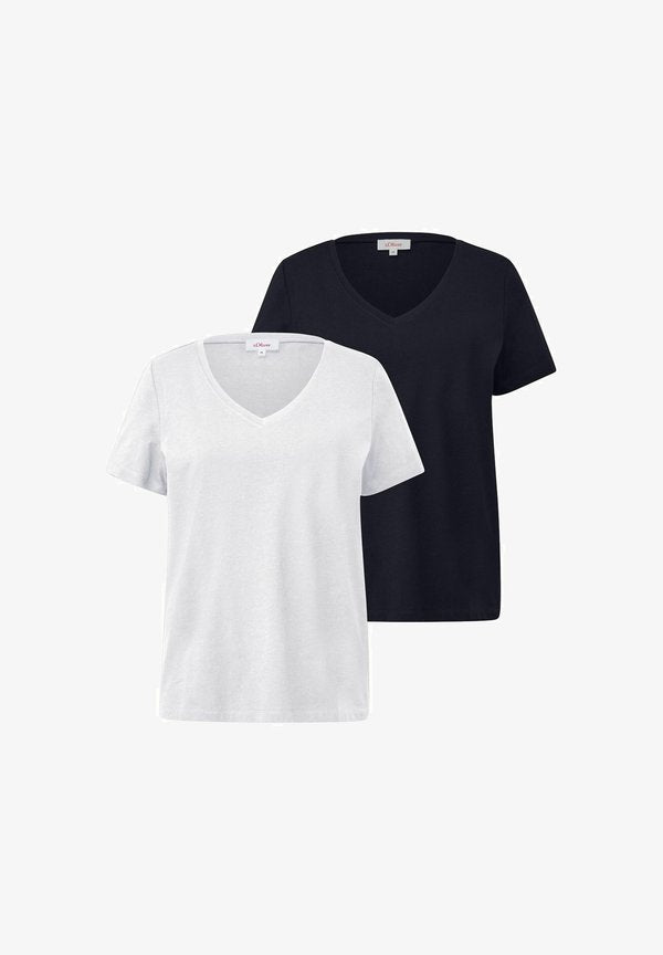 s.Oliver S.OLIVER DAMEN T-SHIRT V-AUSSCHNITT | 2ER PACK - Basic T-shirt - navy weiß