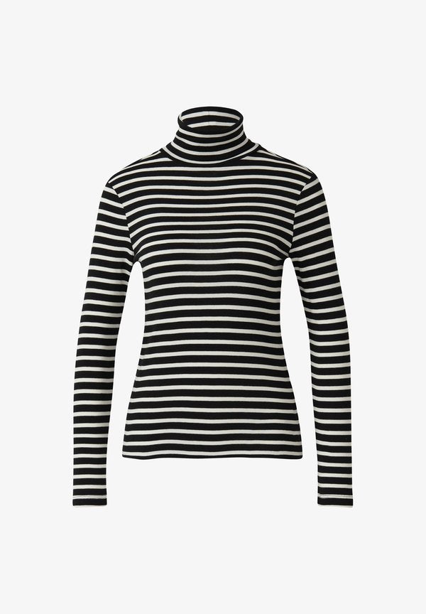 s.Oliver GESTREIFTES LONGSLEEVE IM SLIM FIT MIT ROLLKRAGEN - Long sleeved top - schwarz