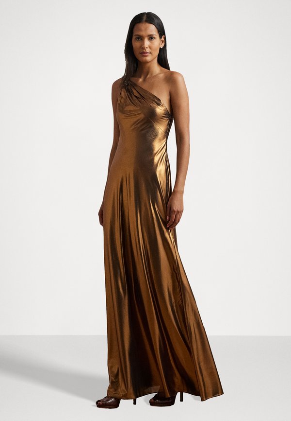 Lauren Ralph Lauren METALLIC CHIFFON ONE-SHOULDER GOWN