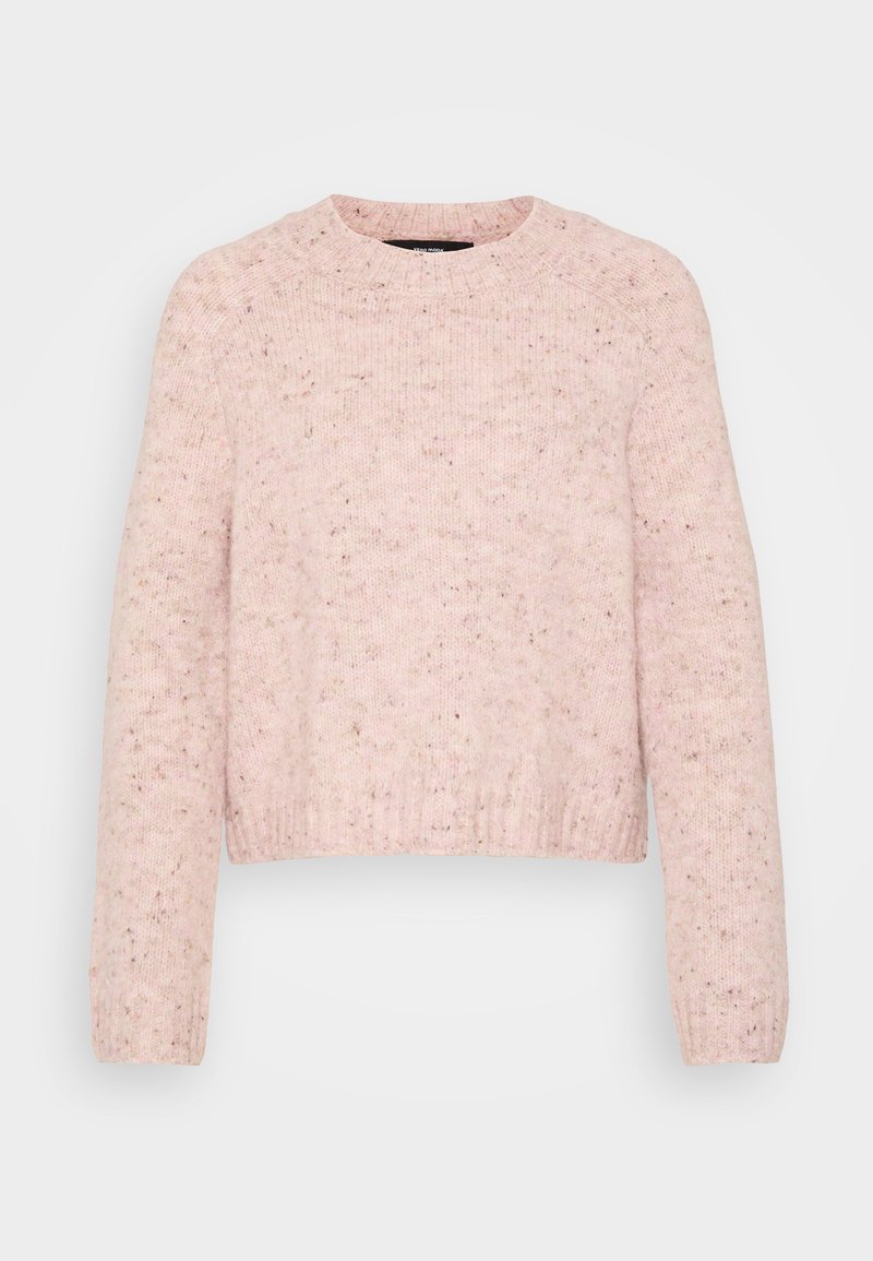 Helles rosa Sweatshirt aus strukturiertem Strickmaterial, mit Rundhalsausschnitt und gerippten Bündchen, mit einem leicht verkürzten Saum.