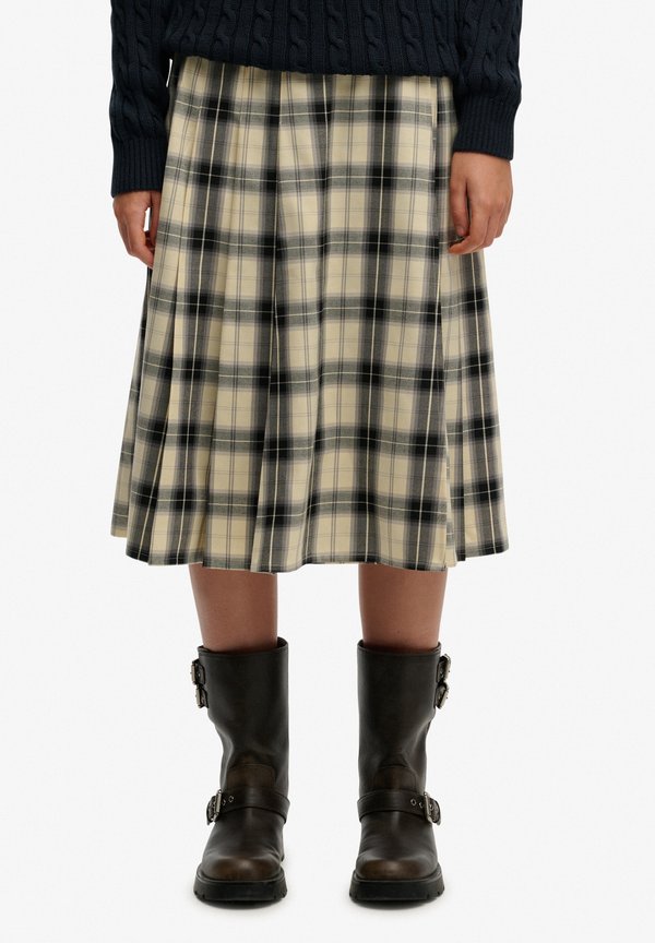 Superdry & Co SUPERDRY - Pleated skirt - cream black check