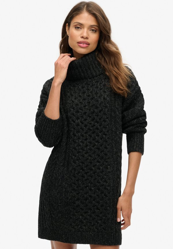 Superdry & Co ROLL NECK CABLE - Shift dress - black twist