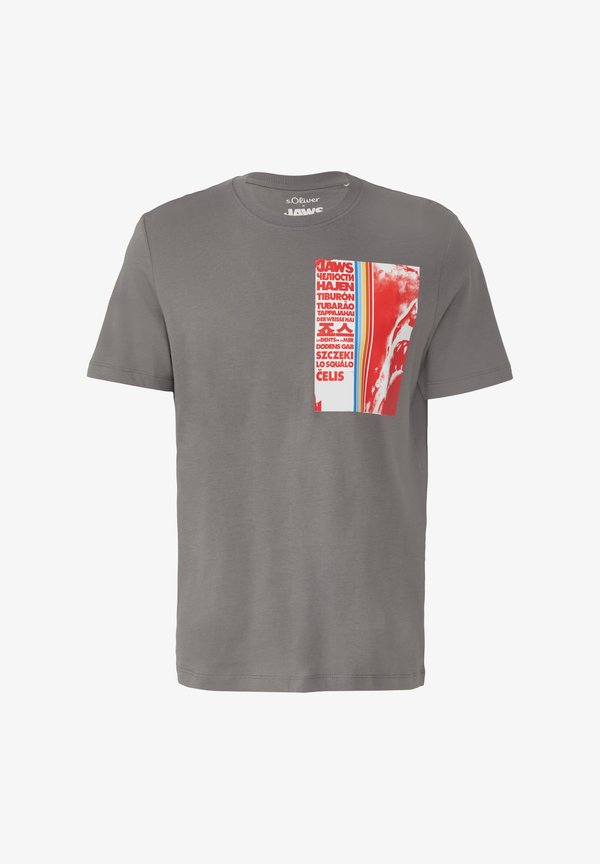 s.Oliver MIT JAWS - Print T-shirt - grau meliert