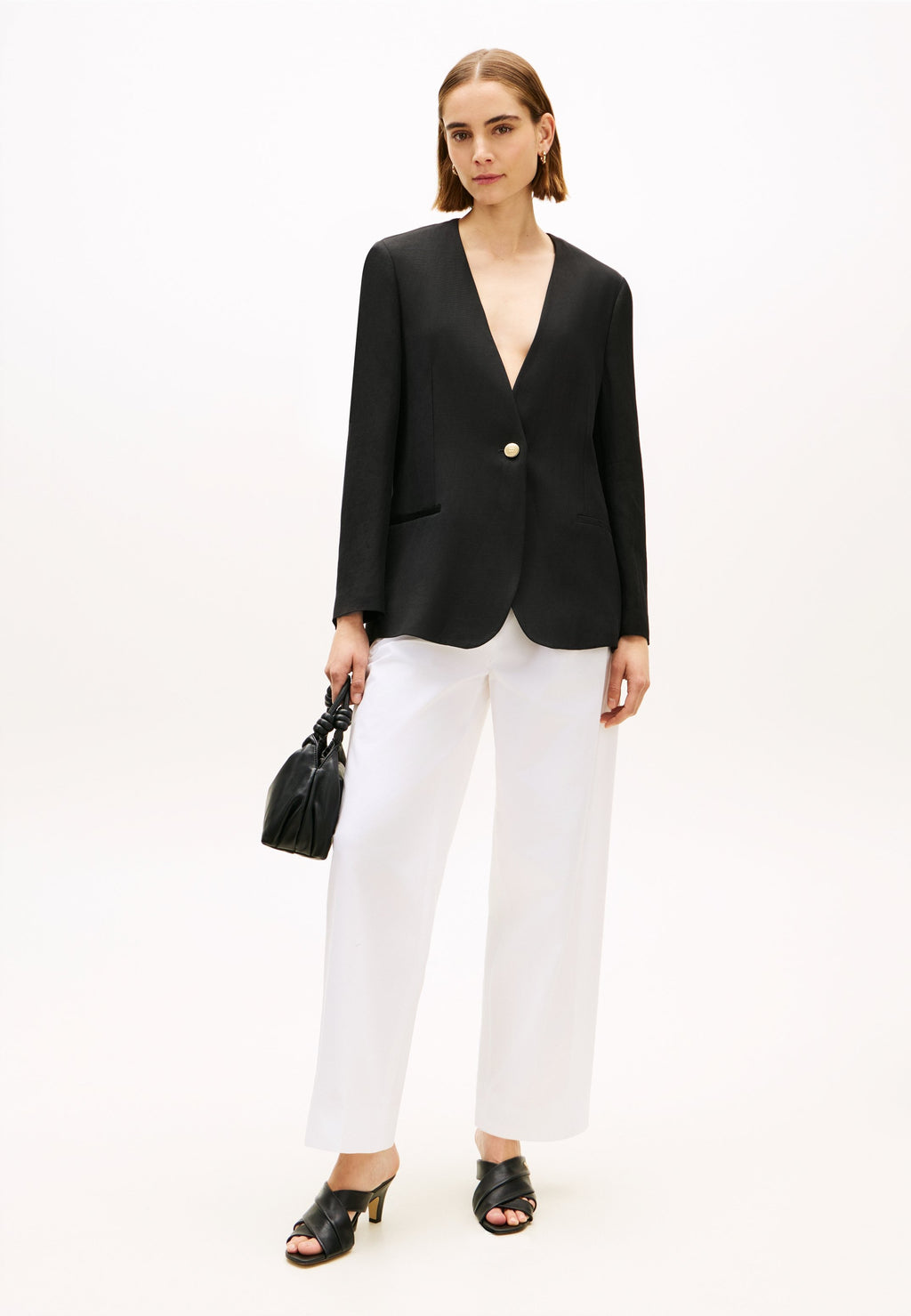 GOLD-TONE BUTTON RELAXED LINEN BLEND BLAZER Media 2