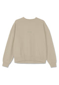 Beige Sweatshirt aus weichem Baumwollmaterial, mit Rundhalsausschnitt, überschnittenen Schultern und gerippten Bündchen, auf der Vorderseite mit dem Wort "PEGAADOR" bestickt.