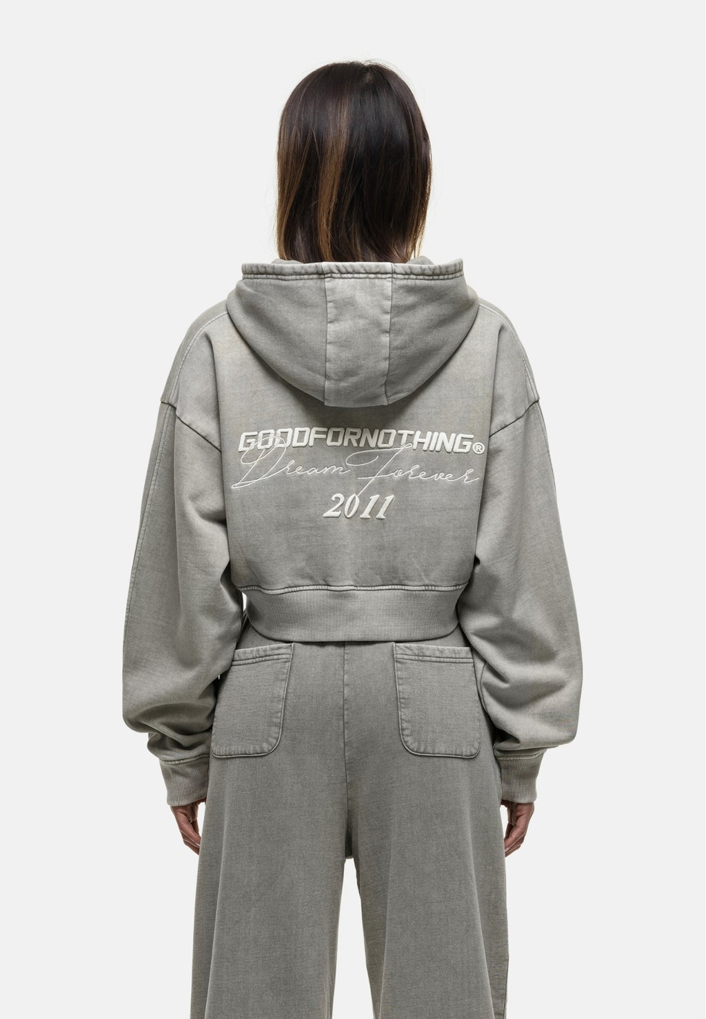 Good For Nothing FOREVER  FOREST FOG CROPPED HOODIE