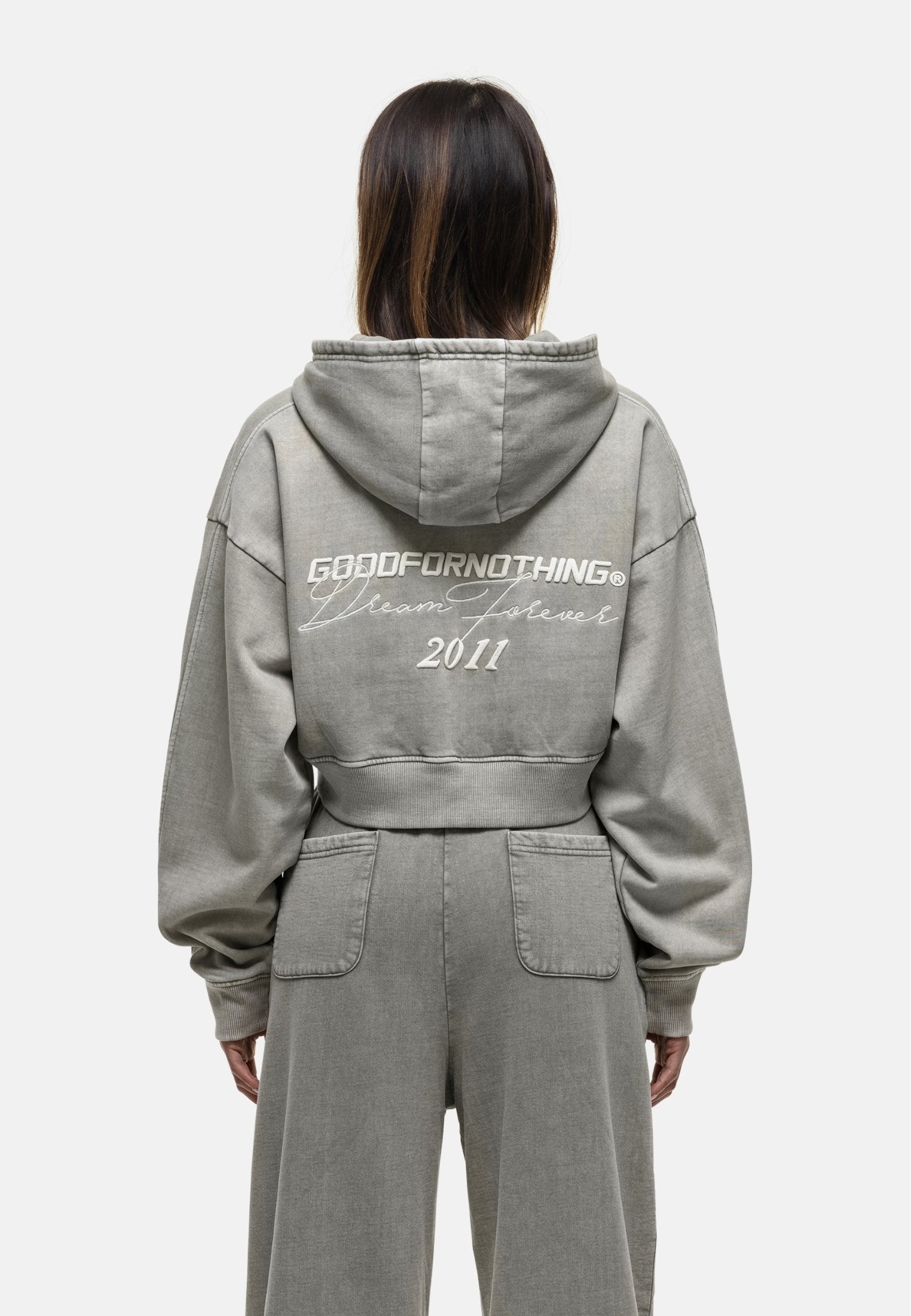 Good For Nothing FOREVER  FOREST FOG CROPPED HOODIE