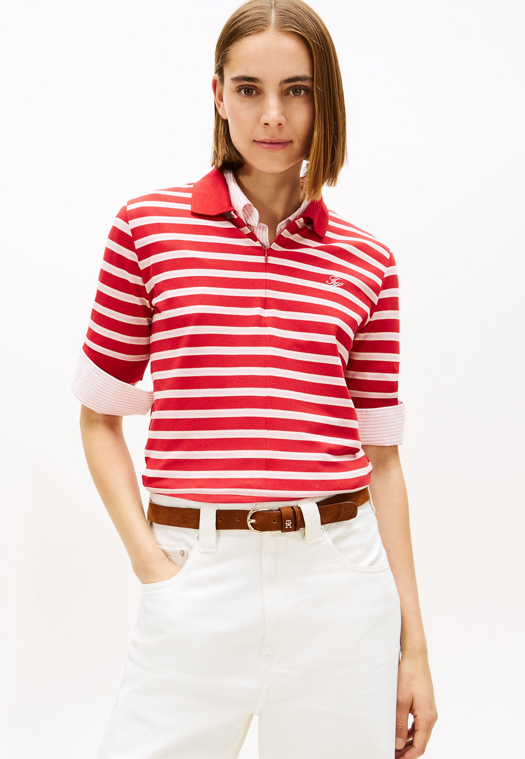REGULAR FIT PIQUE ZIP POLO SHIRT Media 3