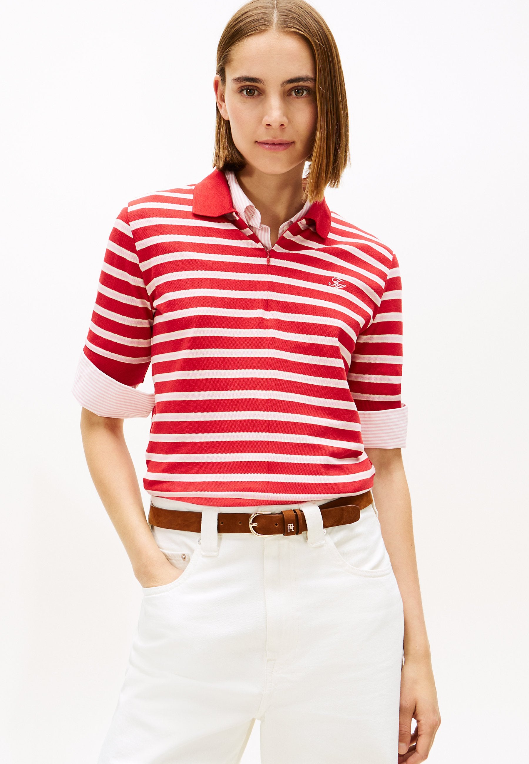 REGULAR FIT PIQUE ZIP POLO SHIRT Media 3