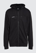 Schwarzer Full-Zip-Hoodie mit Kordelzugkapuze, gerippten Bündchen und Saum sowie weißem "O'NEILL"-Logo auf der linken Brust.