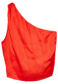 Helles rotes, einseitiges Satin-Oberteil mit lockerer Passform und gerafft Detail an der Schulternaht.