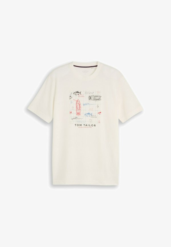 TOM TAILOR STRUCTURED PRINT T-SHIRT - Print T-shirt - gardenia white