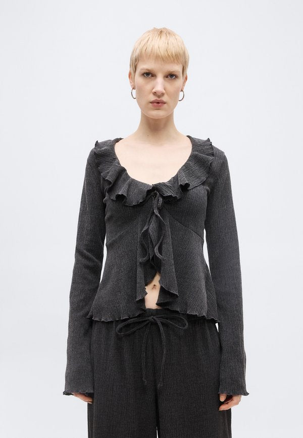 Vero Moda Tall VMLUNA FLOUNCE - Long sleeved top - asphalt