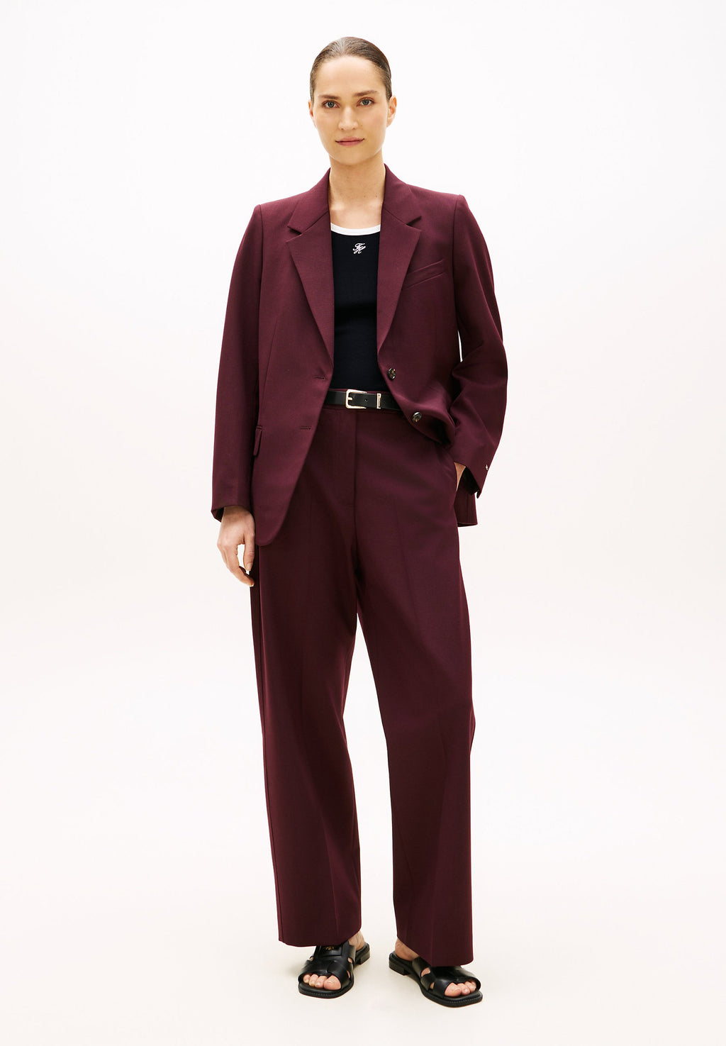 WOOL BLEND LOOSE STRAIGHT LEG TROUSERS Media 2