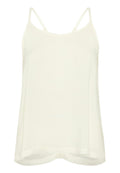 Weißes ärmelloses Damen-Camisole-Oberteil mit verstellbaren dünnen Trägern, aus leichtem, leicht strukturiertem Stoff.