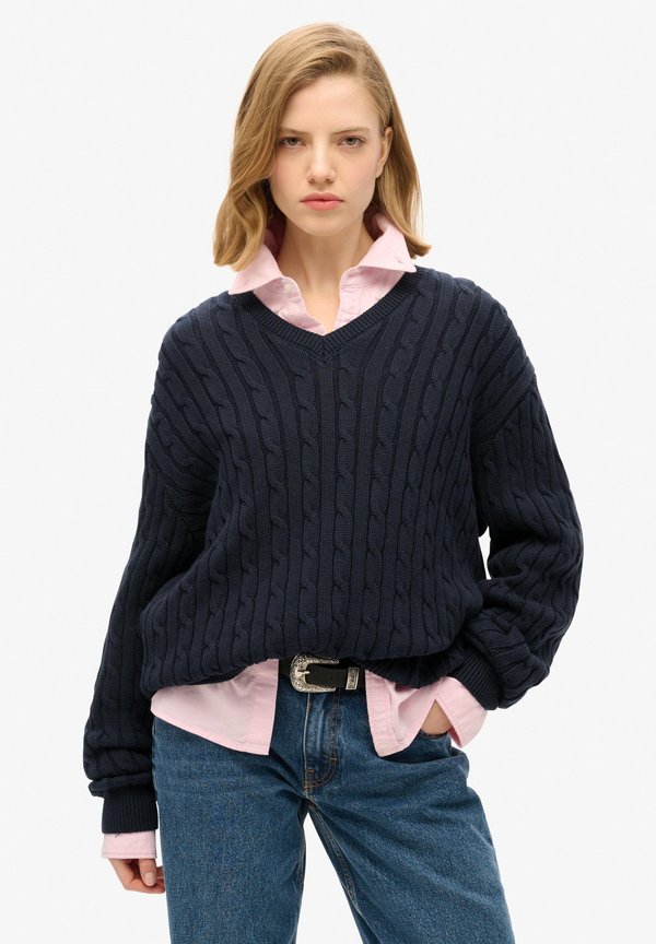 Superdry & Co V NECK CABLE - Jumper - eclipse navy