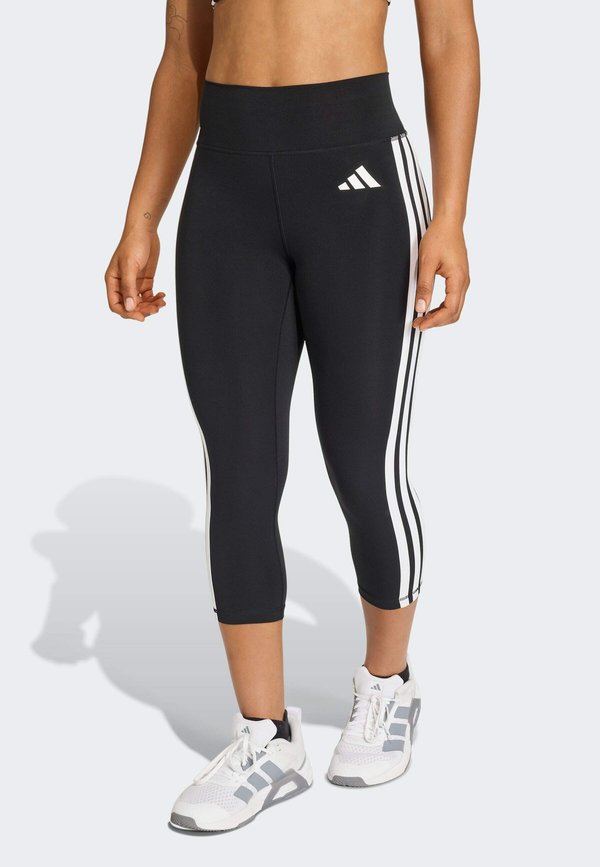 adidas Performance OPTIME ESSENTIALS WORKOUT 3 STRIPES 3/4 - 3/4 sports trousers - black/white
