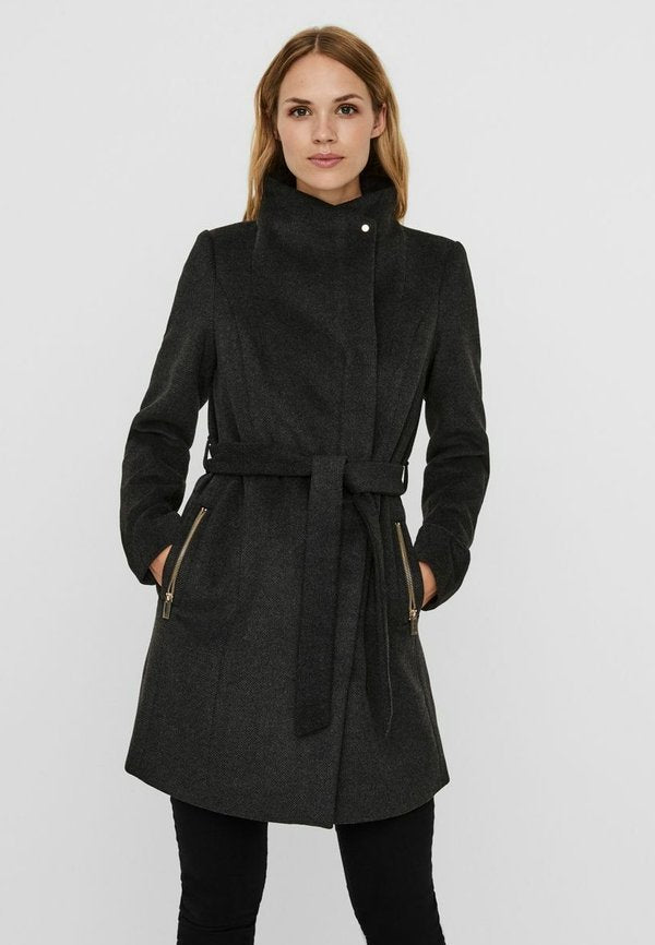 Vero Moda VMTWODOPE BELT JACKET - Winter coat - dark grey melange