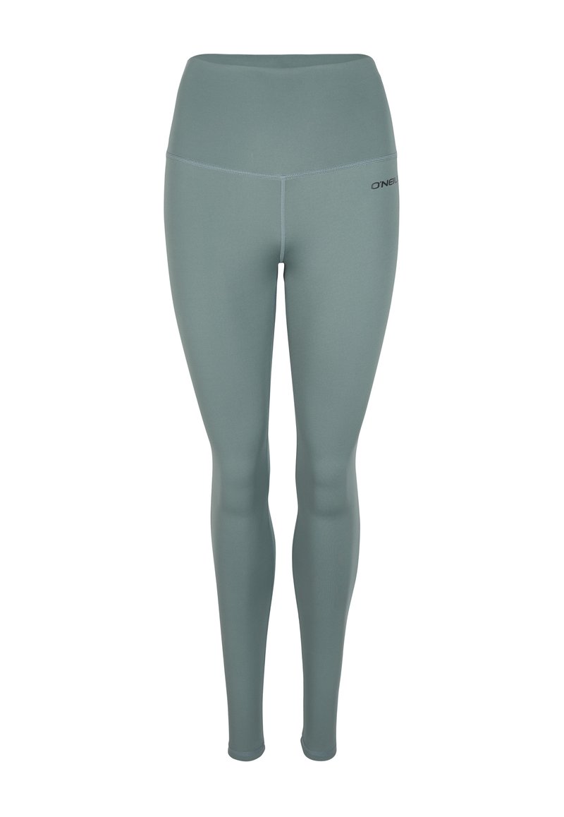 Hoch taillierte Leggings aus weichem Türkisstoff, mit glatter Textur und dezenten Nähten. O'Neill-Logo auf dem Oberschenkel aufgedruckt.