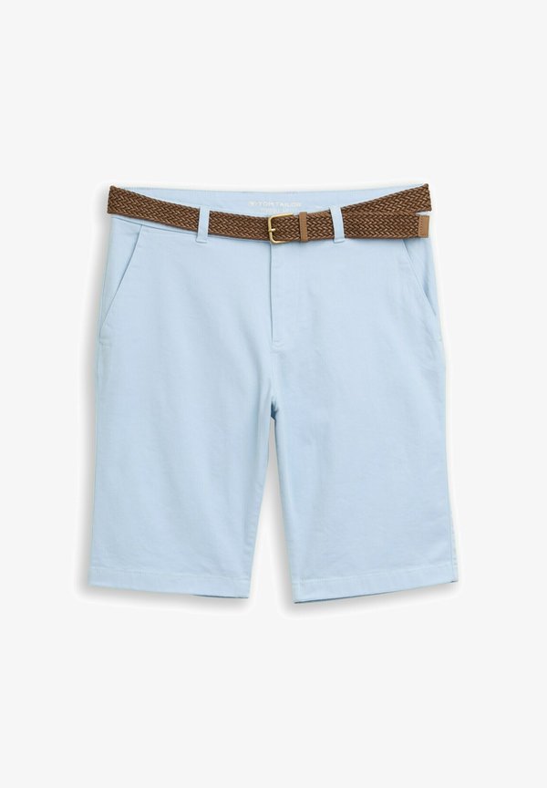 TOM TAILOR TOM TAILOR HOSEN & CHINO REGULAR CHINO SHORTS MIT GÜRTEL - Shorts - light blue grey