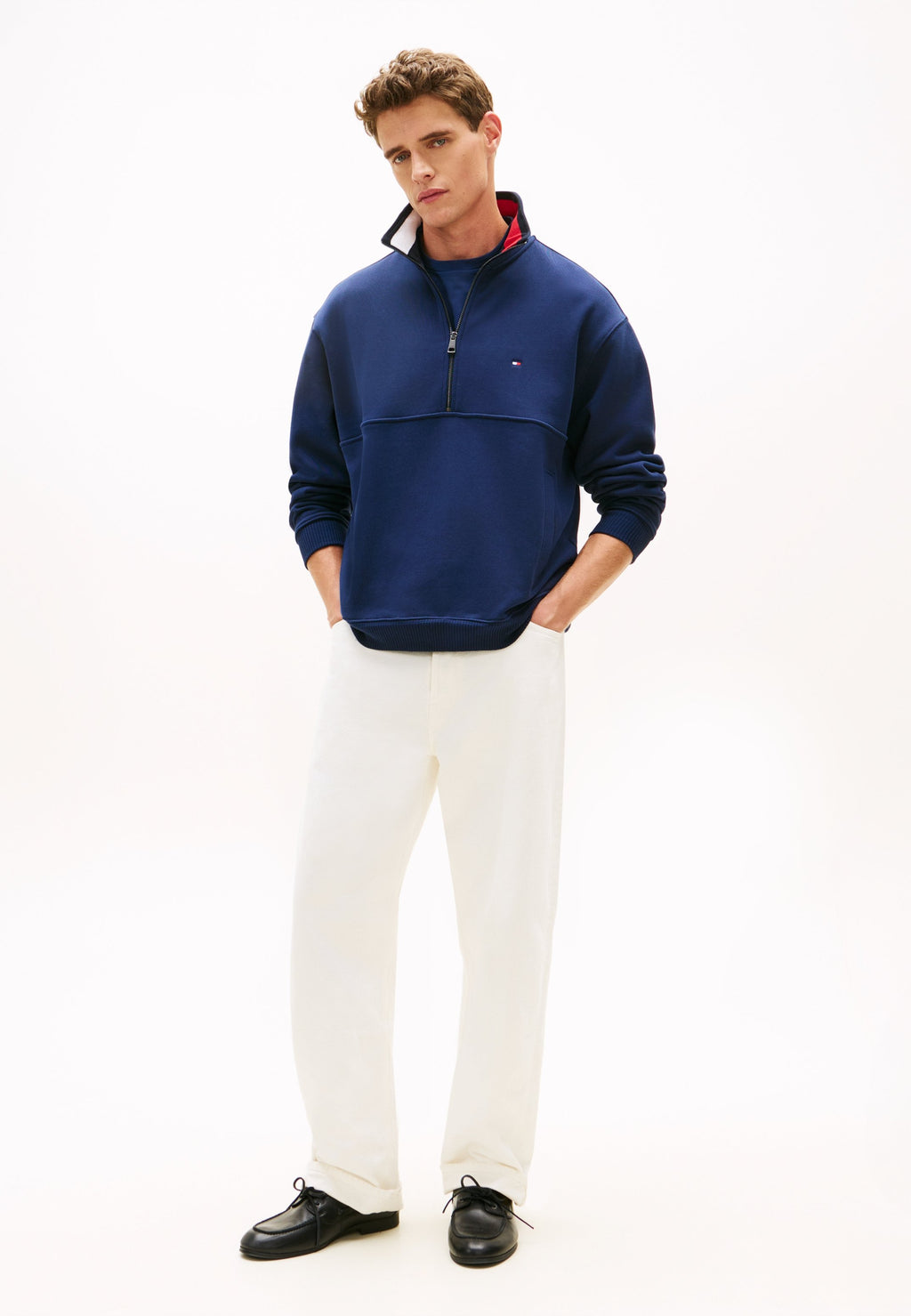 COLOUR-BLOCKED COLLAR TERRY HALF-ZIP JUMPER Media 2