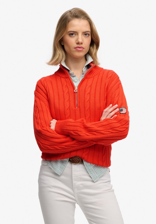 Superdry & Co SLOUCHY CABLE HALF ZIP - Jumper - grenadine orange