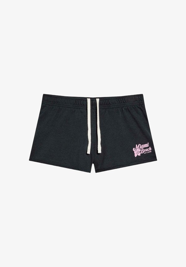 Bershka PLUSH EMBROIDERED - SHORTS - Tracksuit bottoms - dark blue