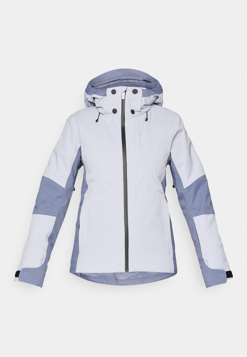 Hoodie in Hellgrau und Blautönen, mit einem Reißverschluss vorne, zwei seitlichen Taschen, verstellbaren Kordeln und elastischen Bündchen.