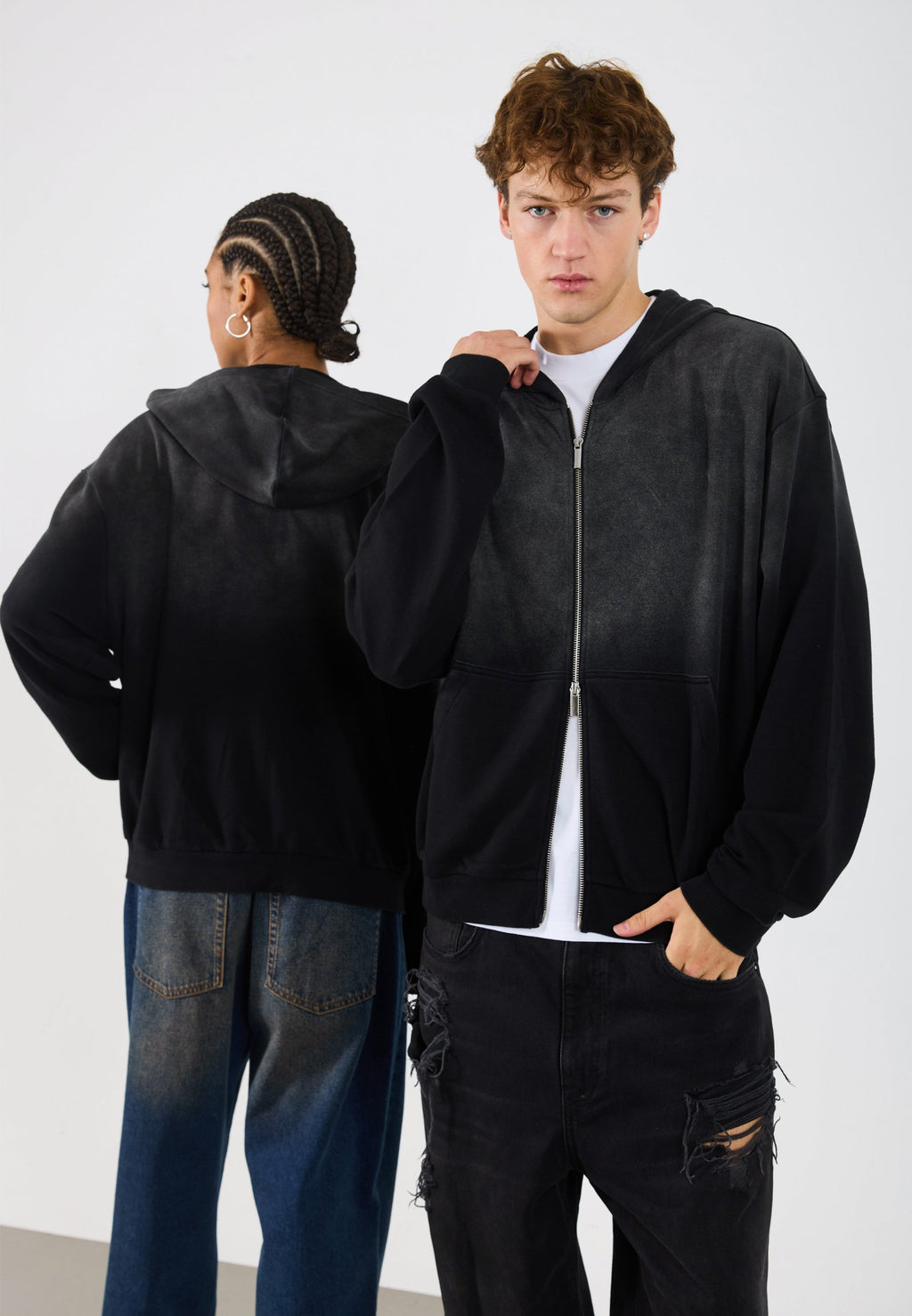 YOURTURN WASHED UP ZIP-UP HOODIE