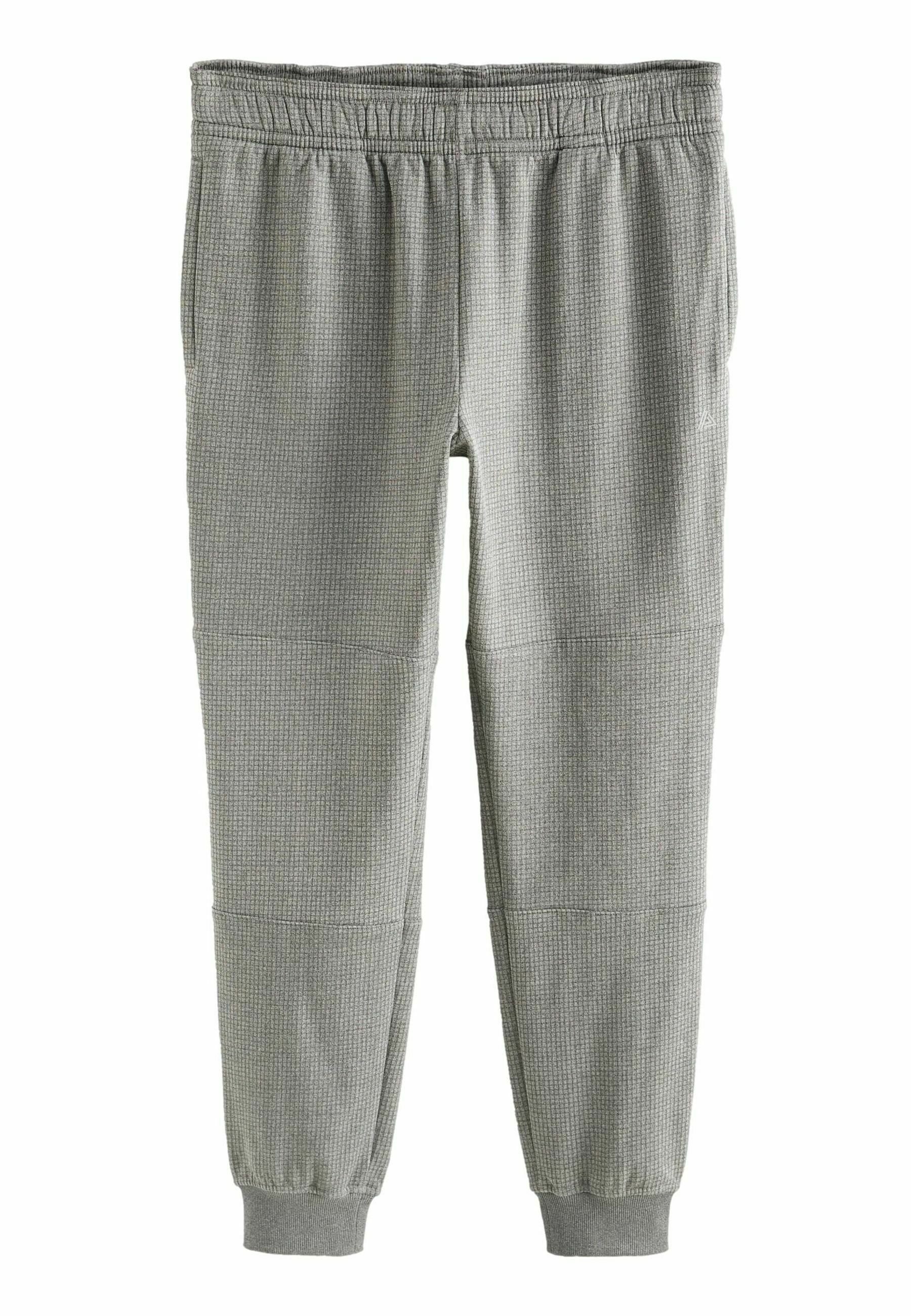 Graue, texturierte Jogginghosen mit einem gerippten Muster, elastischem Bund und umgeschlagenen Knöcheln. Sie verfügen über ein tailliertes Design und einen weichen Stoff.