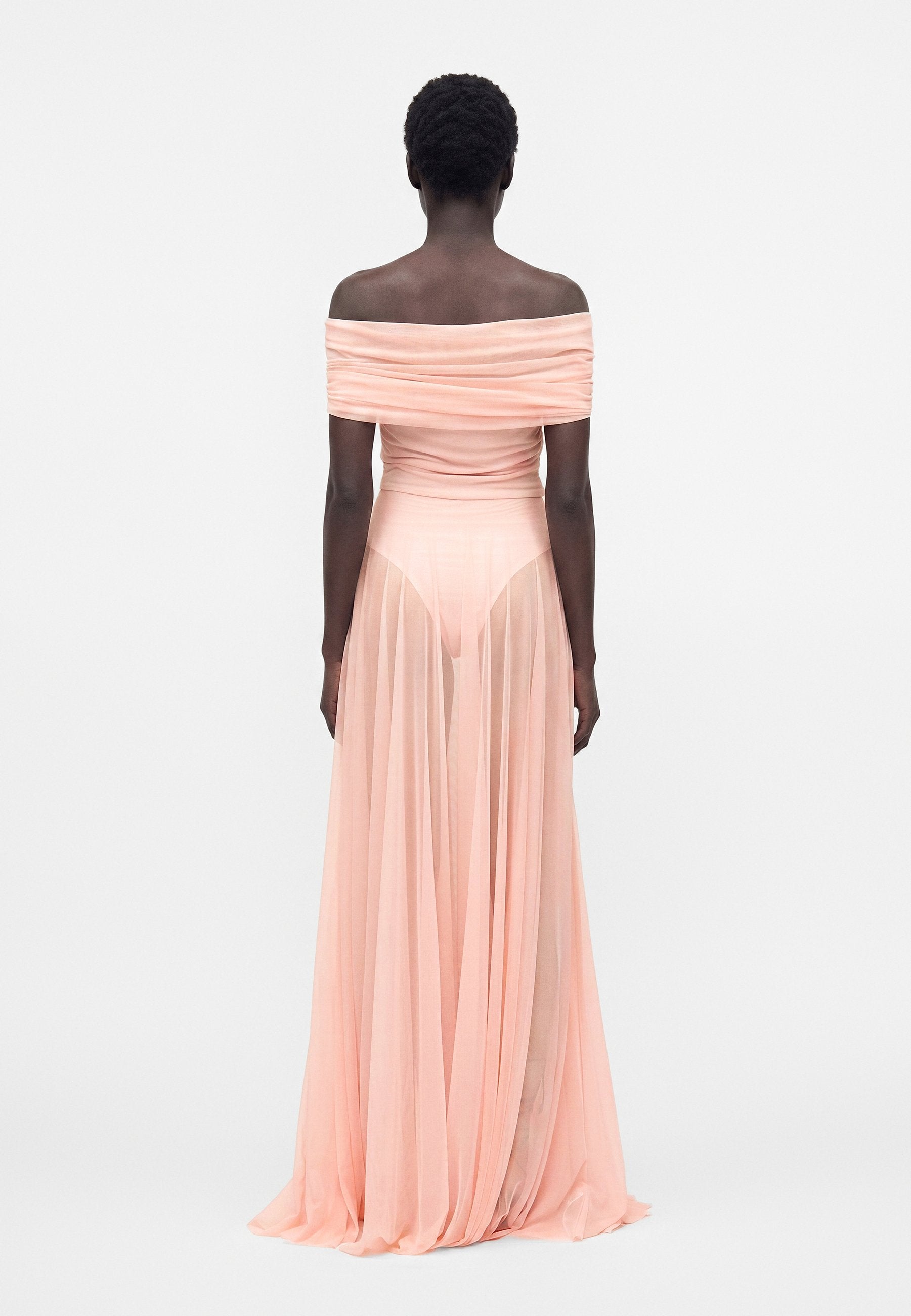 Norma Kamali COWL NECK OFF SHOULDER COMBO FLARED GOWN