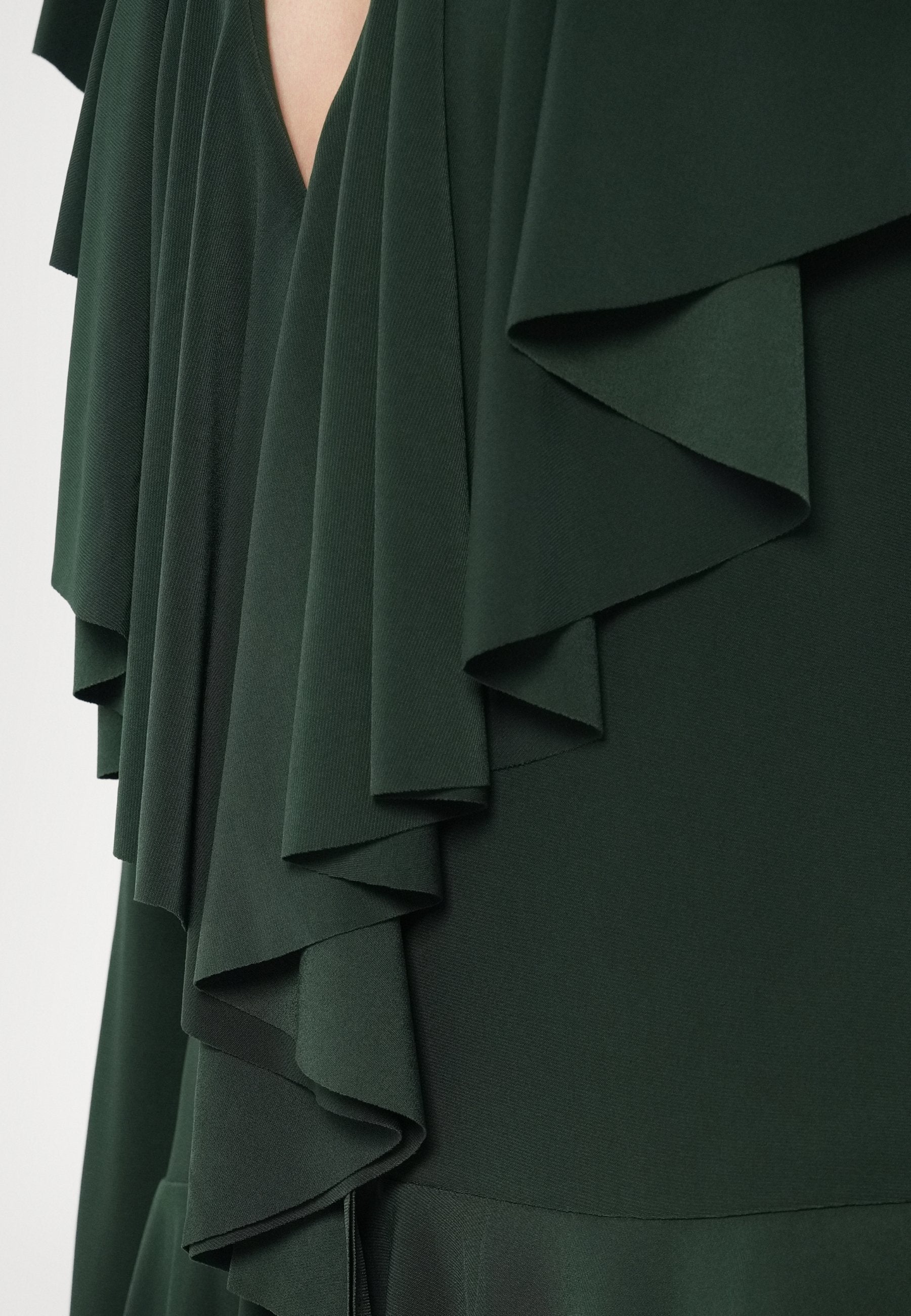 Norma Kamali LONG SLEEVE DEEP V RUFFLE DRESS
