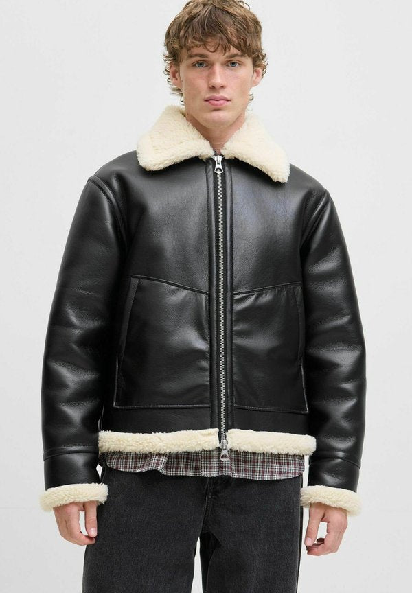 Jack & Jones Aviator Aviator - Faux leather jacket - black