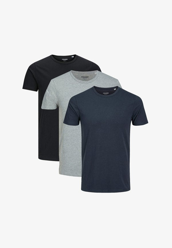 Jack & Jones 3ER PACK - Basic T-shirt - schwarz grau blau