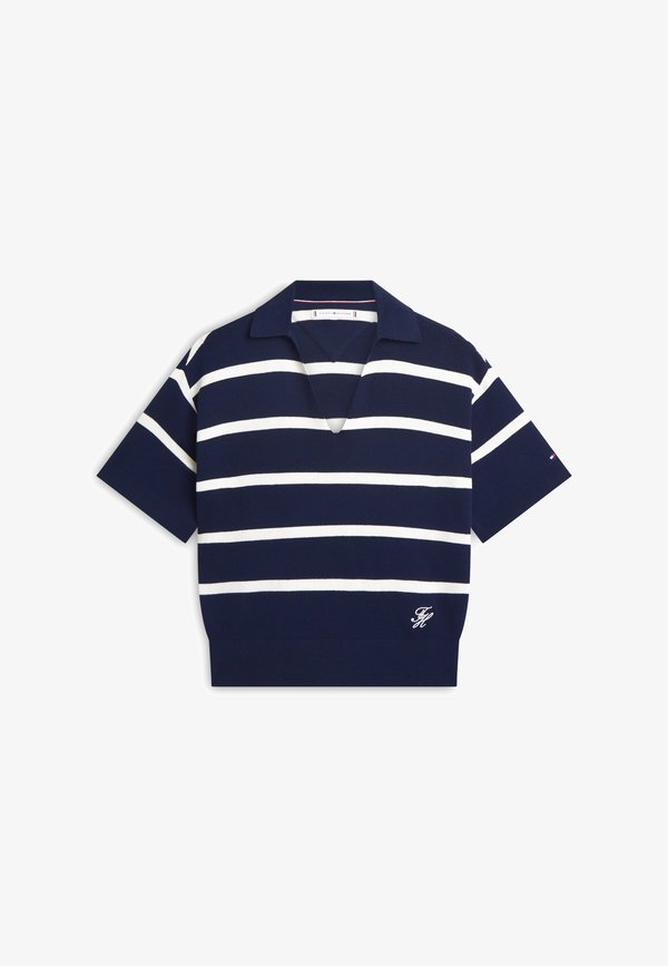 Tommy Hilfiger PREMIUM KNIT RELAXED POLO JUMPER - Polo shirt - dark night/ivory petal