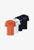 s.Oliver 4ER PACK  - Print T-shirt - orange weiß dunkelblau schwarz