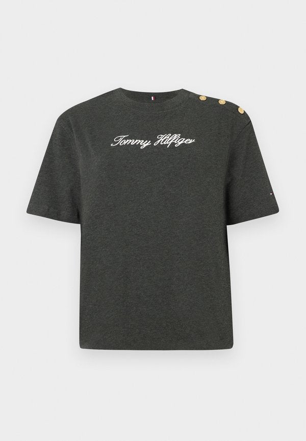 Tommy Hilfiger GOLD-TONE BUTTON LOGO EMBROIDERY RELAXED T-SHIRT