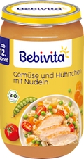 Menü Gemüse und Hühnchen mit Nudeln, ab dem 12. Monat Bebivita