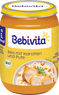 Menü Reis mit Karotten und Pute ab dem 5. Monat Bebivita