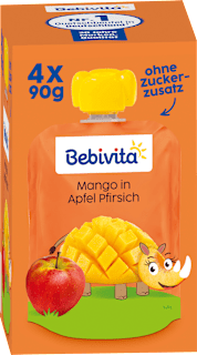 Quetschie Kinderspass Mango in Apfel Pfirsich ab 1 Jahr (4x90 g) Bebivita