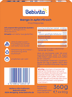 Quetschie Kinderspass Mango in Apfel Pfirsich ab 1 Jahr (4x90 g) Bebivita