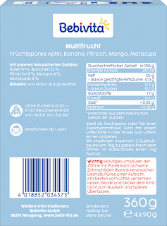 Quetschie Kinderspass Multifrucht ab 1 Jahr (4x90 g) Bebivita
