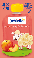 Quetschie Kinderspass Pfirsich in Apfel Banane ab 1 Jahr (4x90 g) Bebivita