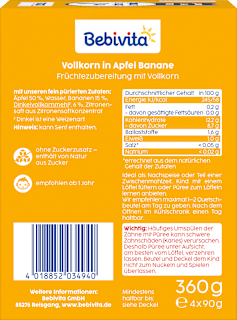 Quetschie Vollkorn in Apfel Banane, ab 1 Jahr (4 x 90g) Bebivita