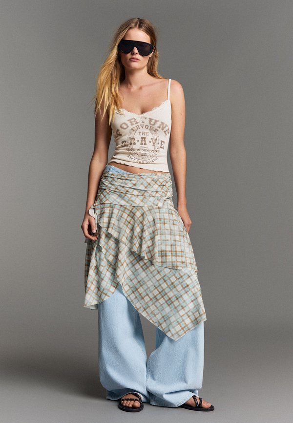 Bershka PRINTED STRAPPY WITH LACE TRIM - TOP - Top - sand