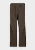 Braune, locker sitzende Hose mit einem elastischen Bund, aus glattem Stoff. Mit seitlichen Taschen und einem geraden Schnitt.